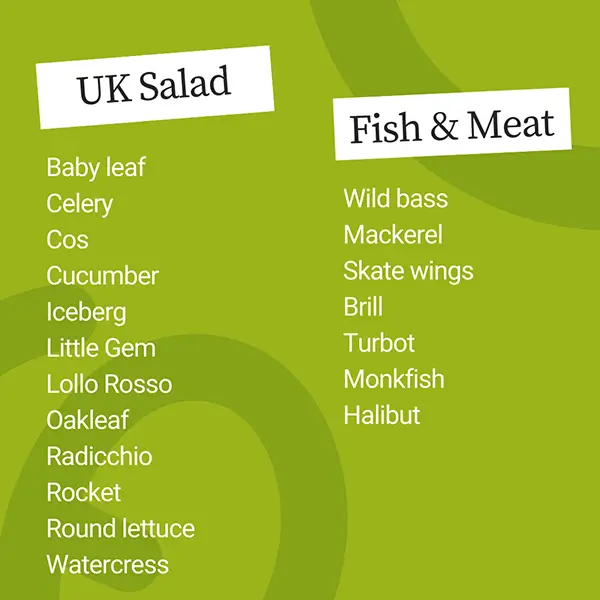 Image of list of UK salad, fish and meat distributed by United Fresh